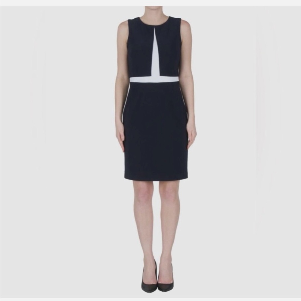 Joseph Ribkoff Colorblock Short Sleeve Business Classy Navy Sheath Dress Size 10